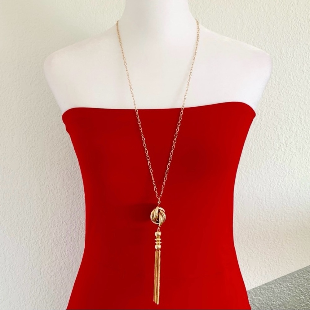 Kim Rogers Knotted Gold Tone Tassel 32” Necklace